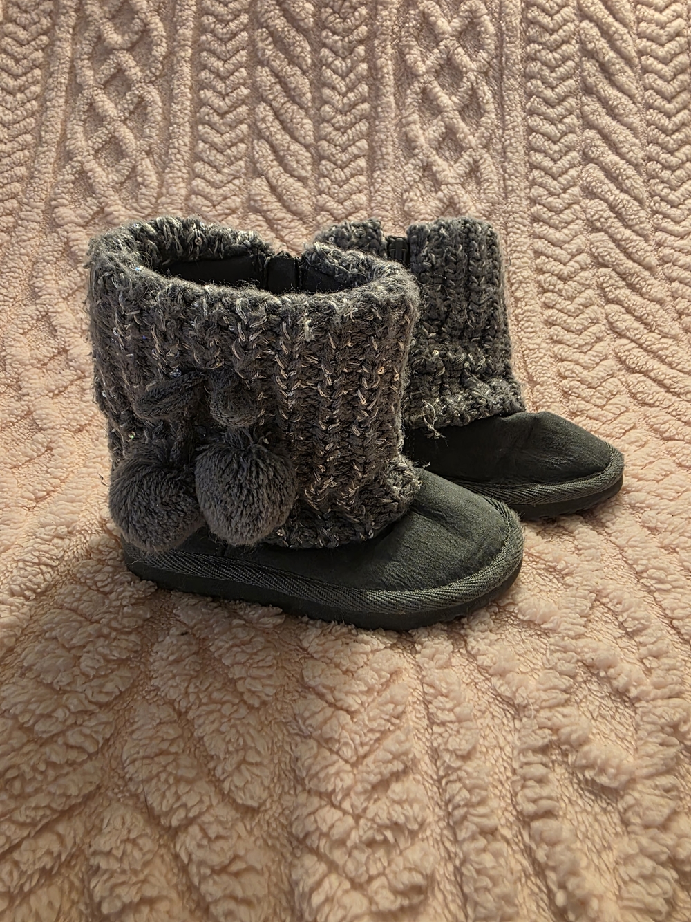 jumping beans Gray Knit Pom-Pom Booties